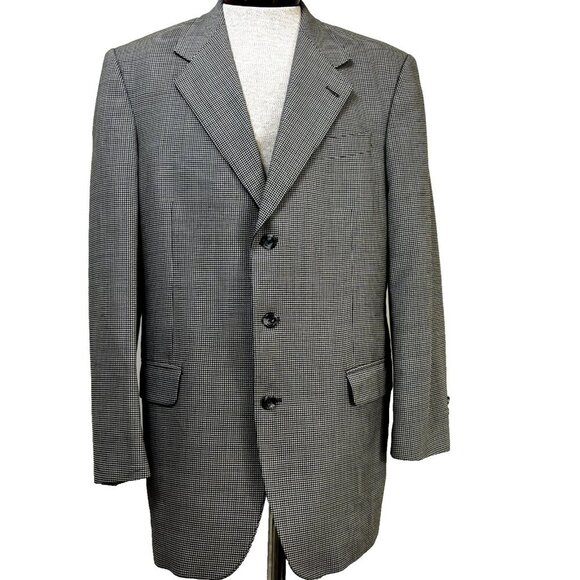 Jack Victor Handmake Men's Sport Coat Blazer‎ 46L Houndstooth Wool Suit Jacket - Picture 4 of 12